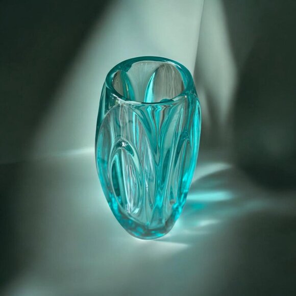 Czech Sklo Union Rosice Blue/Green Lens Bullet Vase – Rudolf Schrötter – 1960s - Picture 1 of 13